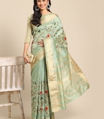 Green embroidered cotton silk saree with blouse