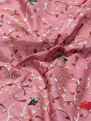 Pink embroidered cotton silk saree with blouse 4