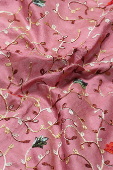 Pink embroidered cotton silk saree with blouse