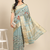 Turquoise embroidered cotton silk saree with blouse