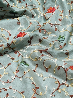 Turquoise embroidered cotton silk saree with blouse 4