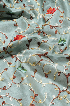 Turquoise embroidered cotton silk saree with blouse