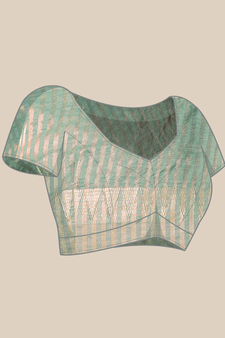 Turquoise embroidered cotton silk saree with blouse