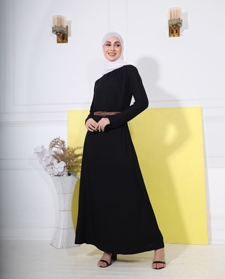 Rich Black Smart Belted Abaya | Silk Route | Length 58 1