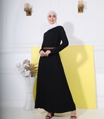 Rich Black Smart Belted Abaya | Silk Route | Length 58