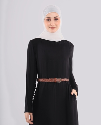 Rich Black Smart Belted Abaya | Silk Route | Length 58 3