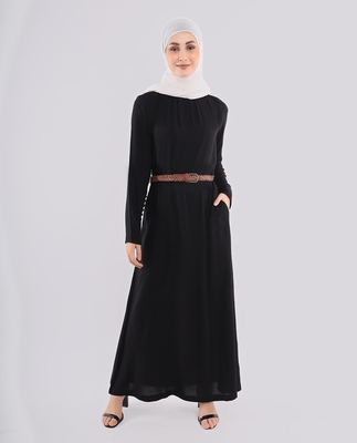 Rich Black Smart Belted Abaya | Silk Route | Length 58 4
