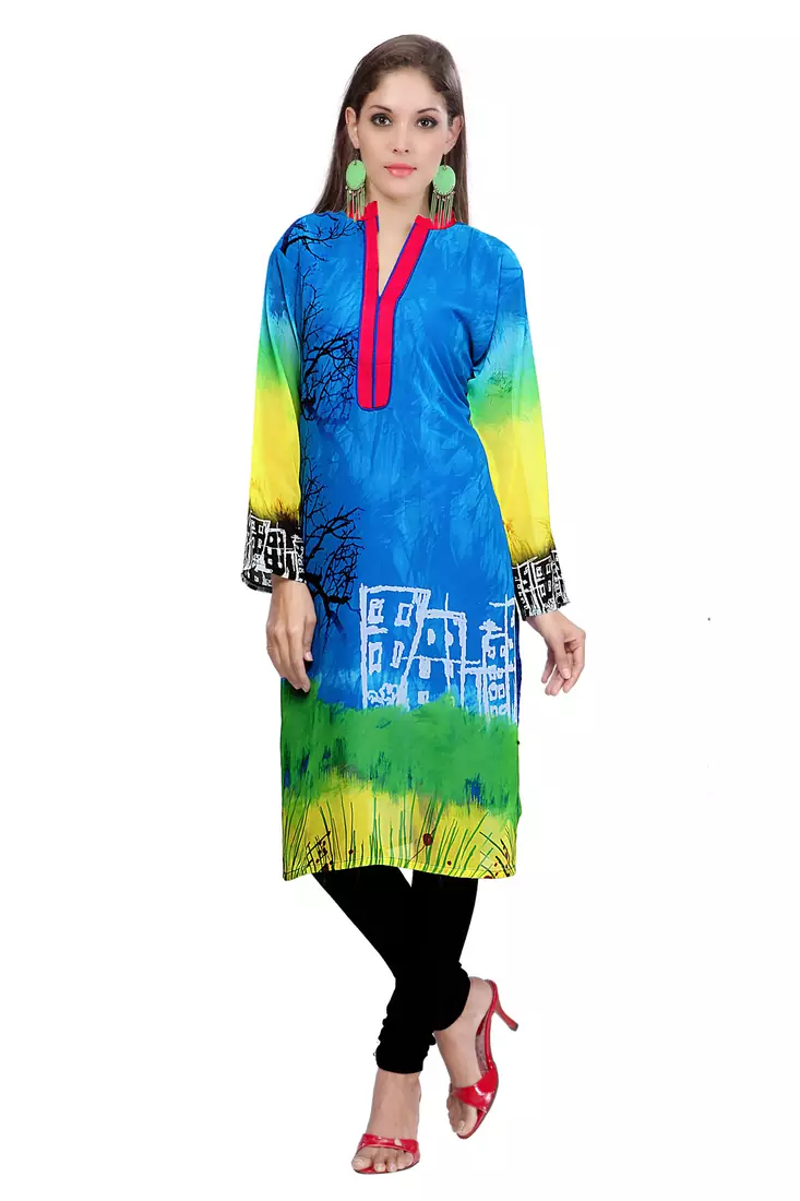 Blue Georgette Printed Kurti