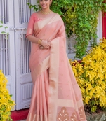 Pink woven tissue saree with blouse