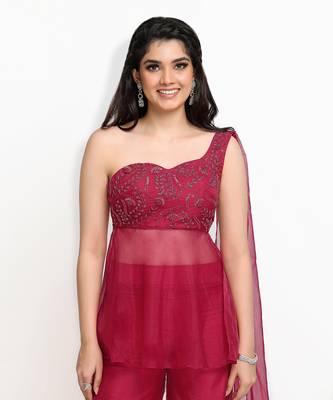 Wine Peony Offshoulder Sharara Set 3