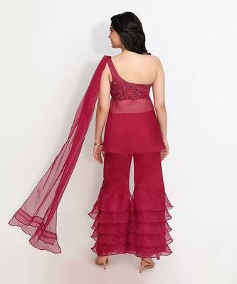 Wine Peony Offshoulder Sharara Set 4