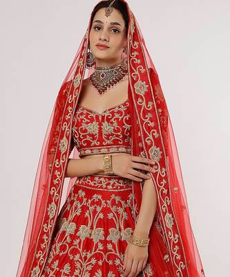Red Parakeet Garden Lehenga Set 4
