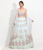 Blue Crescent Of Flowers Lehenga Set