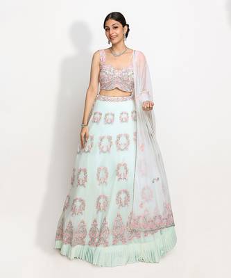 Blue Crescent Of Flowers Lehenga Set 2
