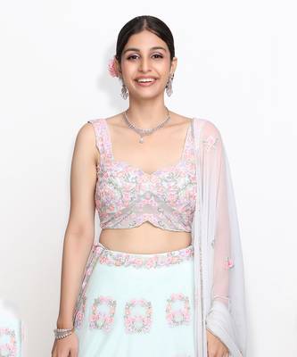 Blue Crescent Of Flowers Lehenga Set 3