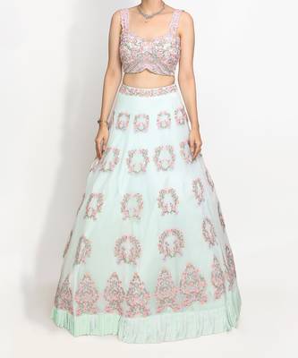 Blue Crescent Of Flowers Lehenga Set 4