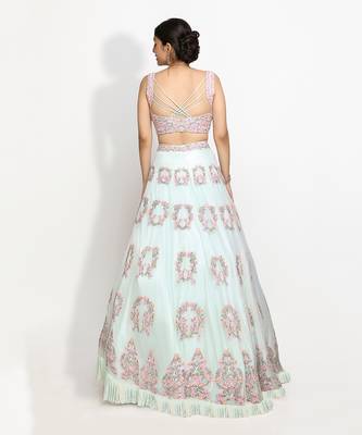 Blue Crescent Of Flowers Lehenga Set 5