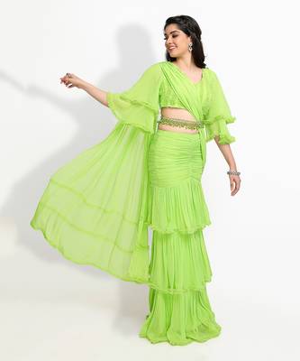 Green Dahlia Saree Set 1