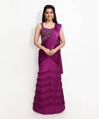 Purple Waterlillies Saree Set 1