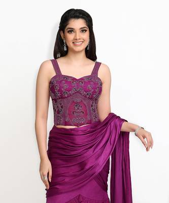 Purple Waterlillies Saree Set 3
