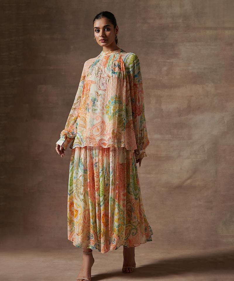 Orange & Green Sheer Paisley Top