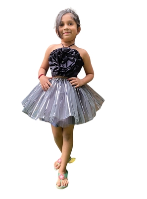 Aglare frock. Tutu skirt. Beautiful flower Top beautiful design Three line. Tutu skirt, layered Skirt and Top.Grey 1