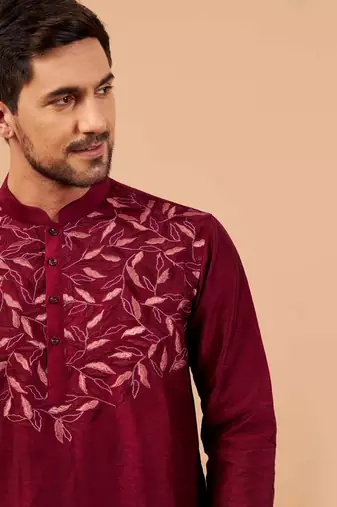 Magenta Leaf Motif Basik Kurta
