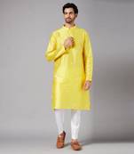 Saanjh Yellow Embroidered Kurta With Mirror Details