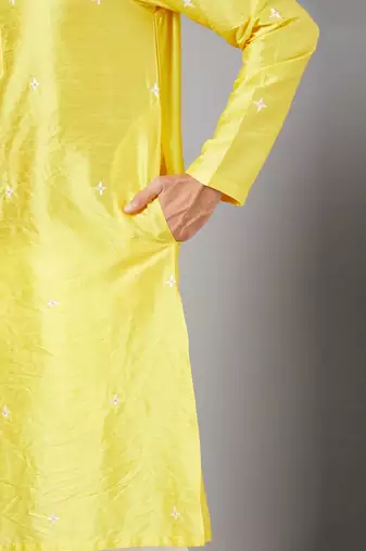 Saanjh Yellow Embroidered Kurta With Mirror Details