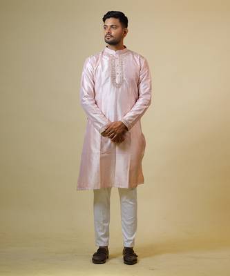 Light Coral Embroidered Collar Designer Kurta 1