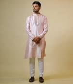Light Coral Embroidered Collar Designer Kurta