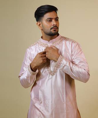 Light Coral Embroidered Collar Designer Kurta 2