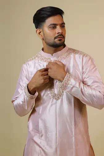 Light Coral Embroidered Collar Designer Kurta