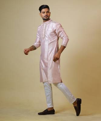 Light Coral Embroidered Collar Designer Kurta 3