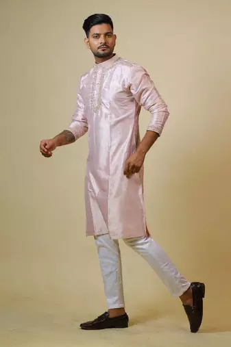 Light Coral Embroidered Collar Designer Kurta