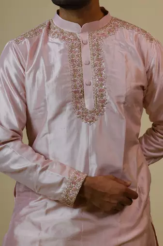Light Coral Embroidered Collar Designer Kurta