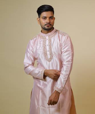 Light Coral Embroidered Collar Designer Kurta 5