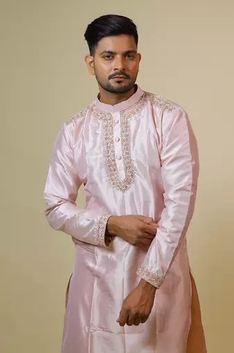 Light Coral Embroidered Collar Designer Kurta