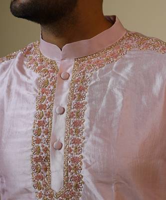 Light Coral Embroidered Collar Designer Kurta 6