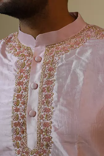 Light Coral Embroidered Collar Designer Kurta