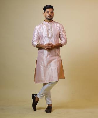 Light Coral Embroidered Collar Designer Kurta 7