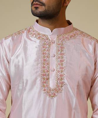 Light Coral Embroidered Collar Designer Kurta 8