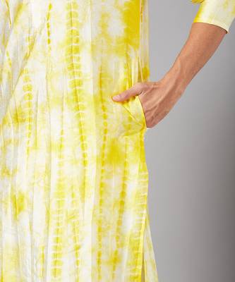 Yellow Raw Silk Tie and Dye Printed Kurta for Men 7