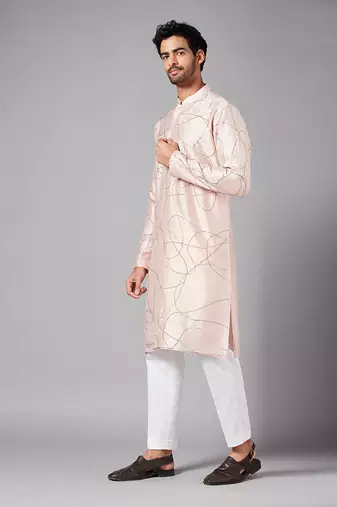 Ilaria Gold Zari Abstract Embroidered Peach Kurta