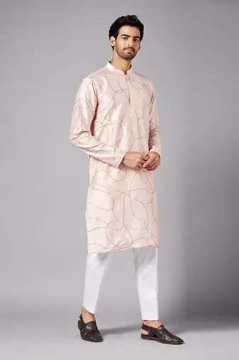 Ilaria Gold Zari Abstract Embroidered Peach Kurta