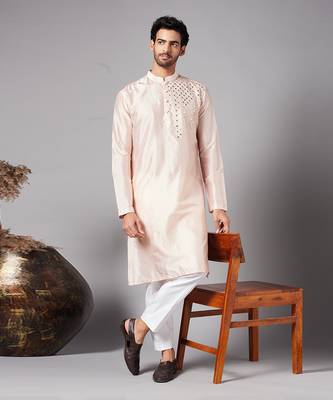 Pink Rooyi Position Mirror Work Kurta 2