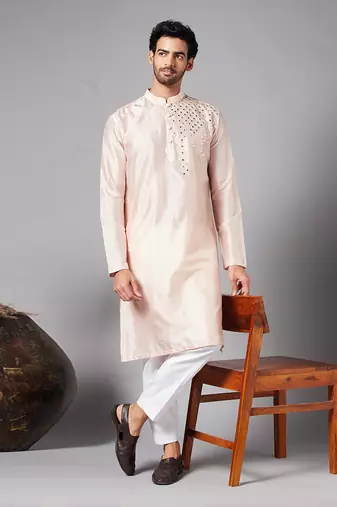 Pink Rooyi Position Mirror Work Kurta