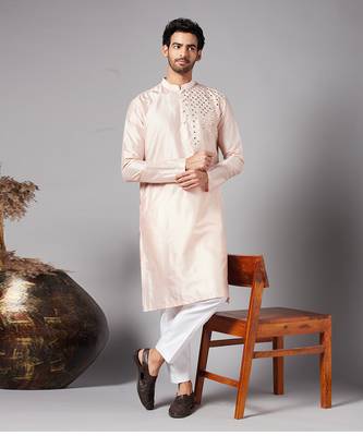 Pink Rooyi Position Mirror Work Kurta 3