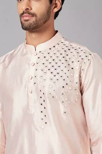 Pink Rooyi Position Mirror Work Kurta