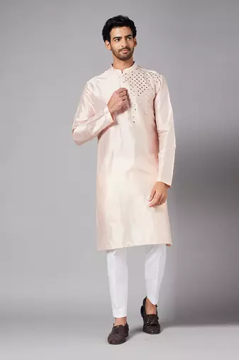 Pink Rooyi Position Mirror Work Kurta